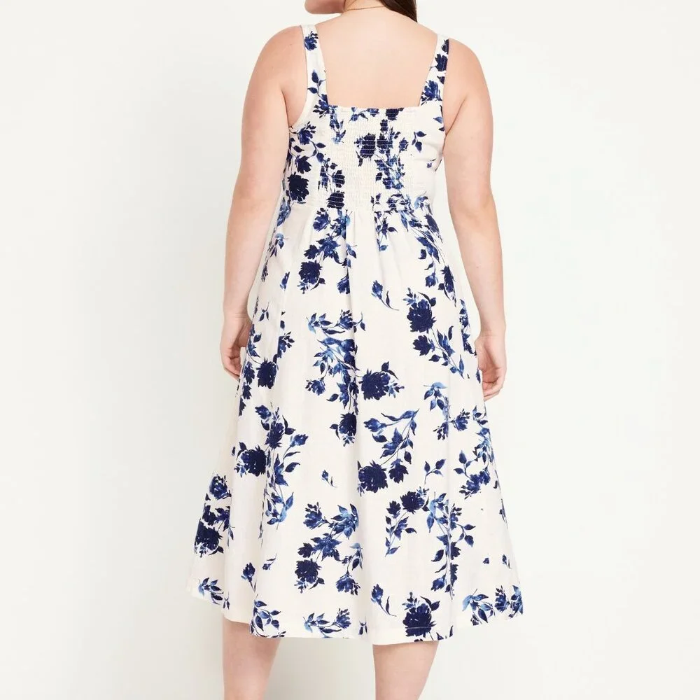 (NWT) Old Navy - blue floral linen blend fit & flare midi dress (large) - Picture 5 of 5